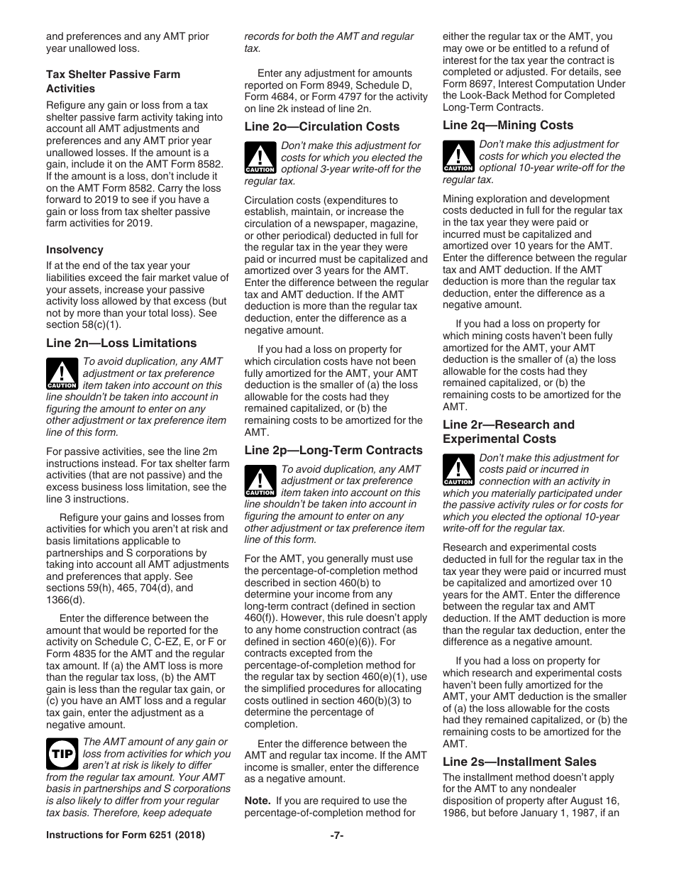 Instructions for IRS Form 6251 Alternative Minimum Tax - Individuals, Page 7