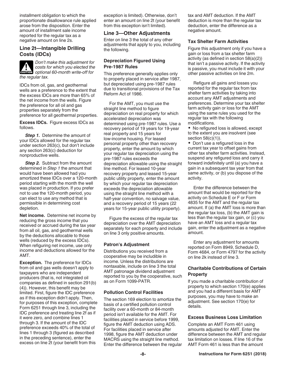 Instructions for IRS Form 6251 Alternative Minimum Tax - Individuals, Page 8