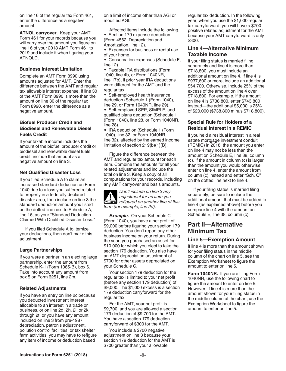 Instructions for IRS Form 6251 Alternative Minimum Tax - Individuals, Page 9