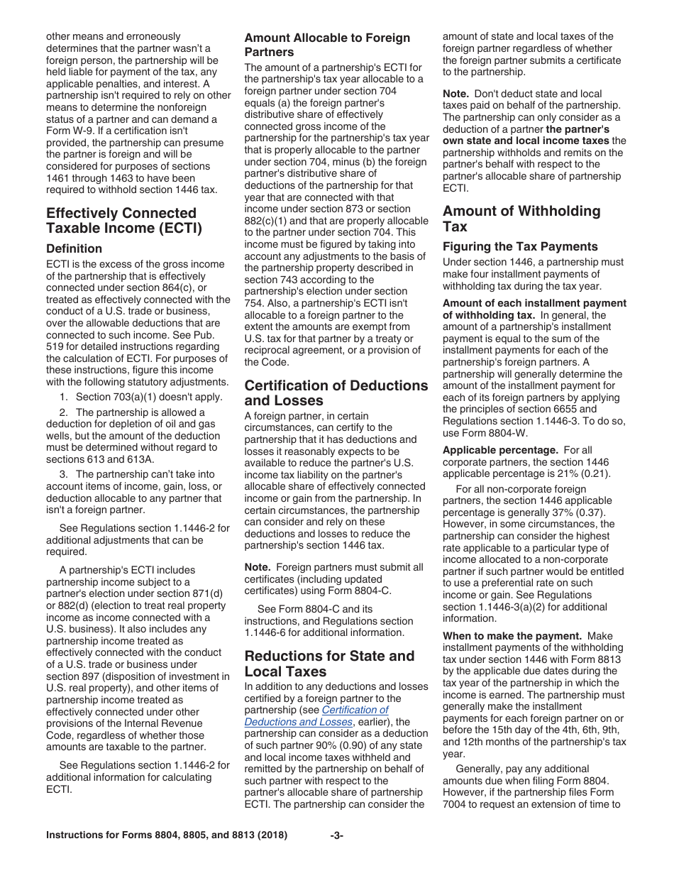 Instructions for IRS Form 8804, 8805, 8813, Page 3