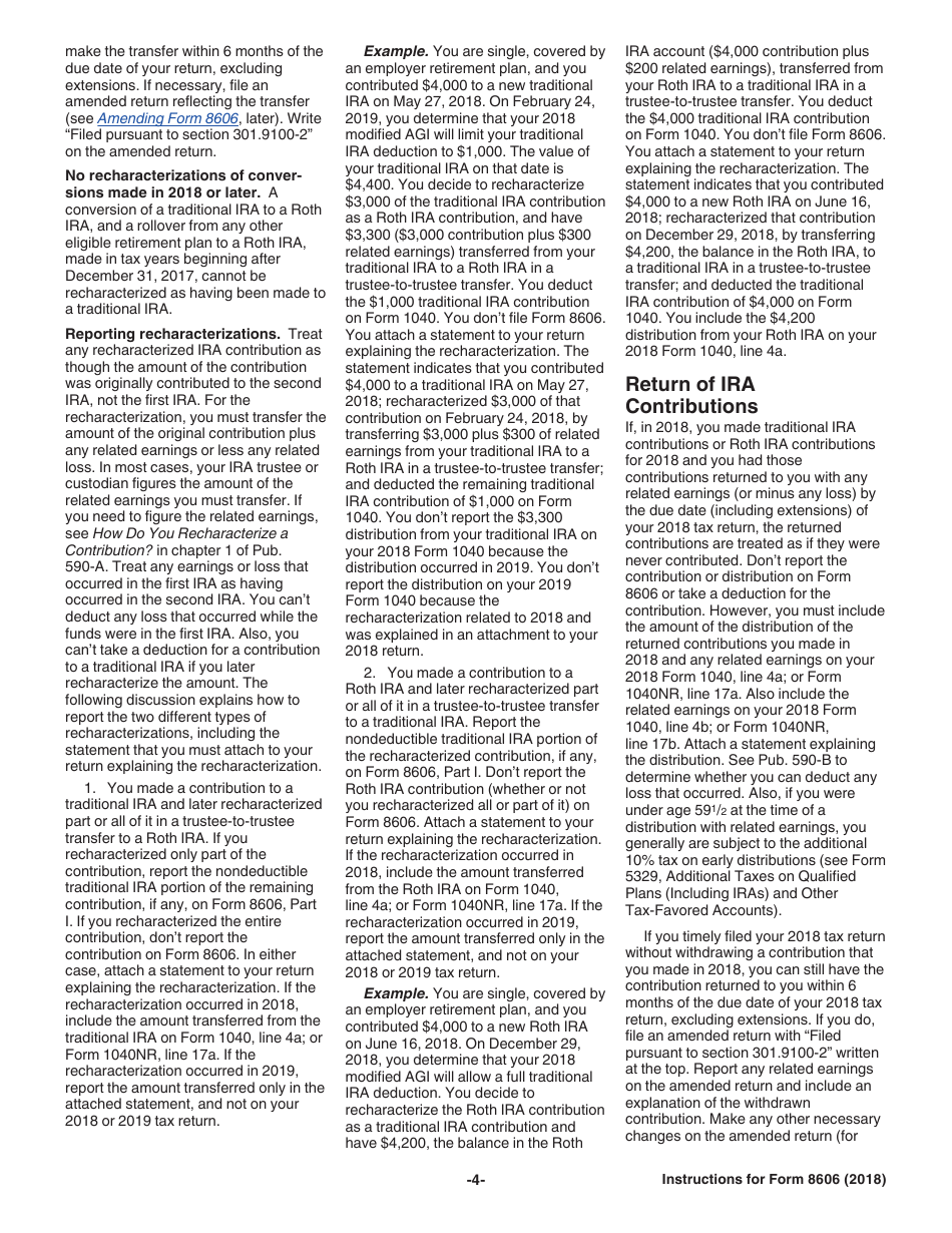 Instructions for IRS Form 8606 Nondeductible Iras, Page 4