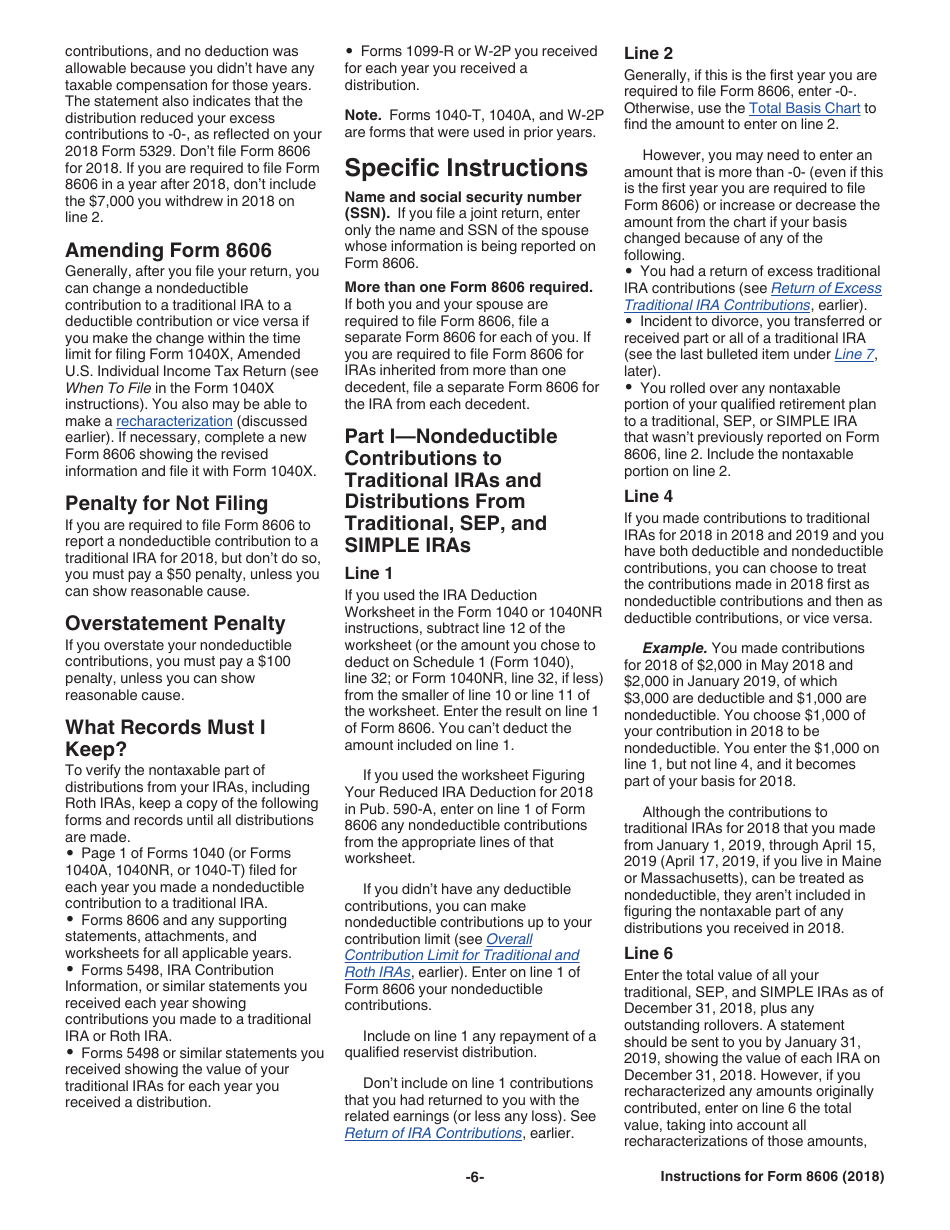 Instructions for IRS Form 8606 Nondeductible Iras, Page 6