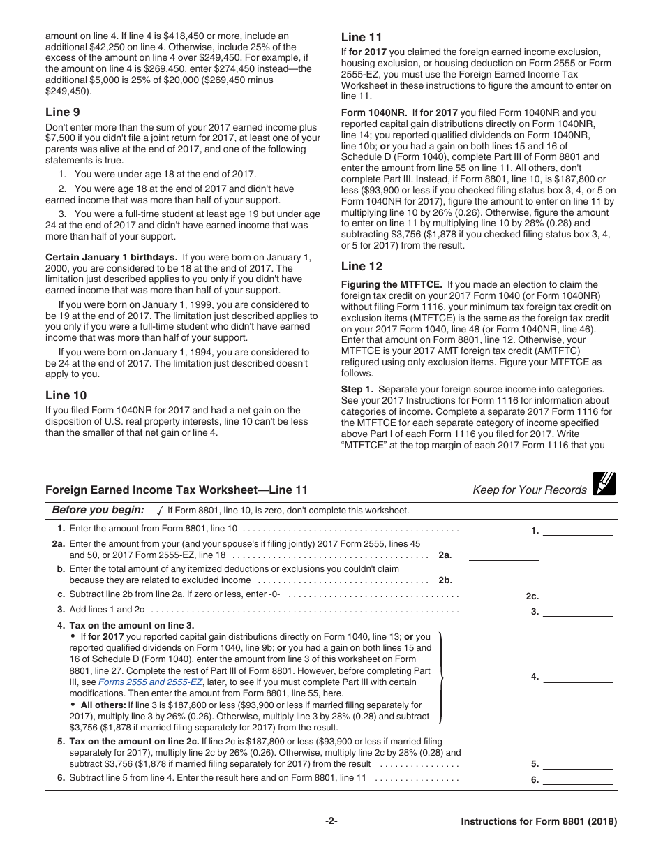 Instructions for IRS Form 8801 Credit for Prior Year Minimum Tax - Individuals, Estates, and Trusts, Page 2