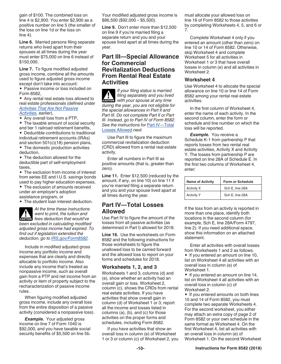 Download Instructions for IRS Form 8582 Passive Activity Loss