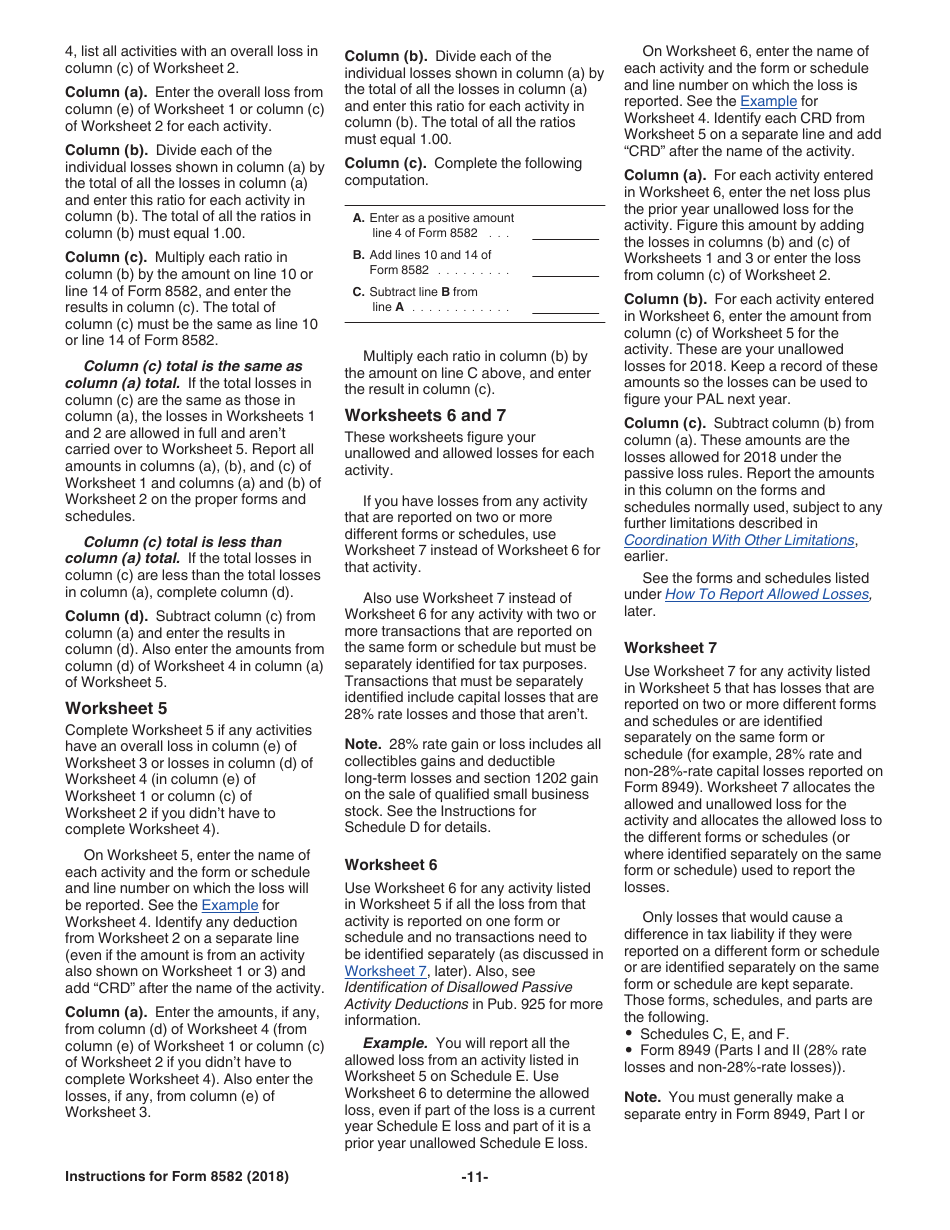 Instructions for IRS Form 8582 Passive Activity Loss Limitations, Page 11