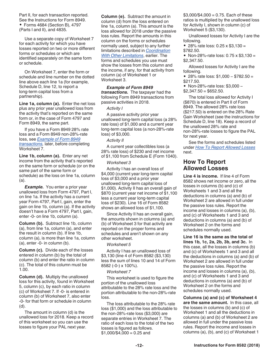 Instructions for IRS Form 8582 Passive Activity Loss Limitations, Page 12