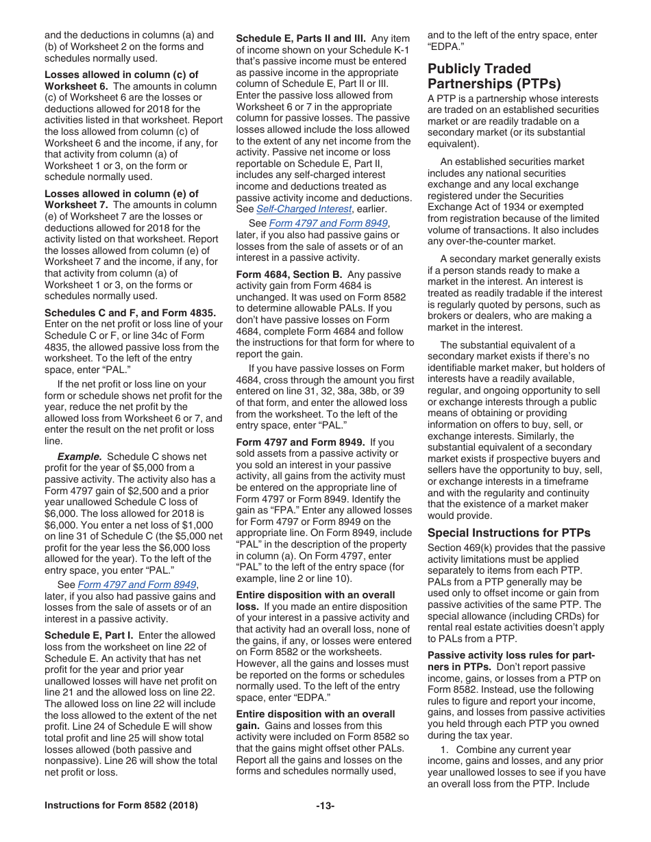Instructions for IRS Form 8582 Passive Activity Loss Limitations, Page 13