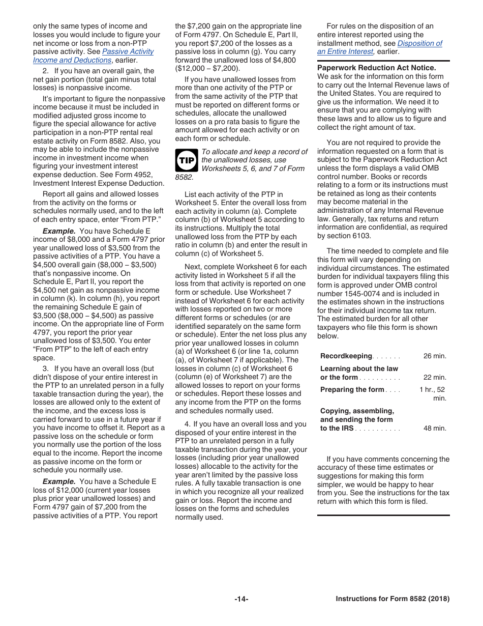 Instructions for IRS Form 8582 Passive Activity Loss Limitations, Page 14