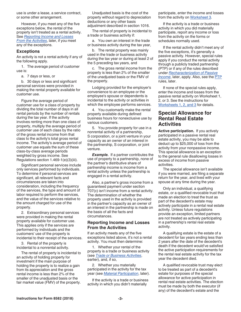 Instructions for IRS Form 8582 Passive Activity Loss Limitations, Page 3