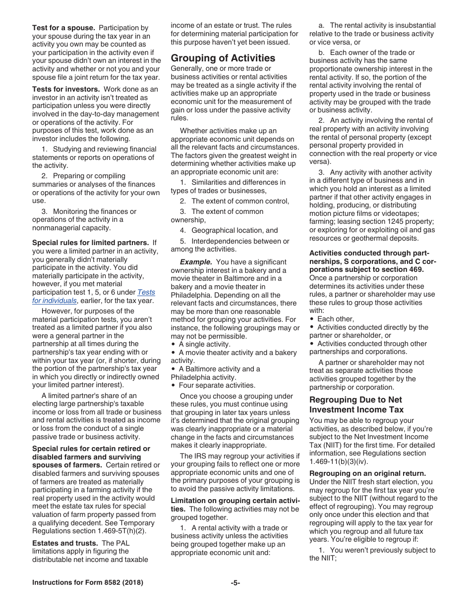 Instructions for IRS Form 8582 Passive Activity Loss Limitations, Page 5