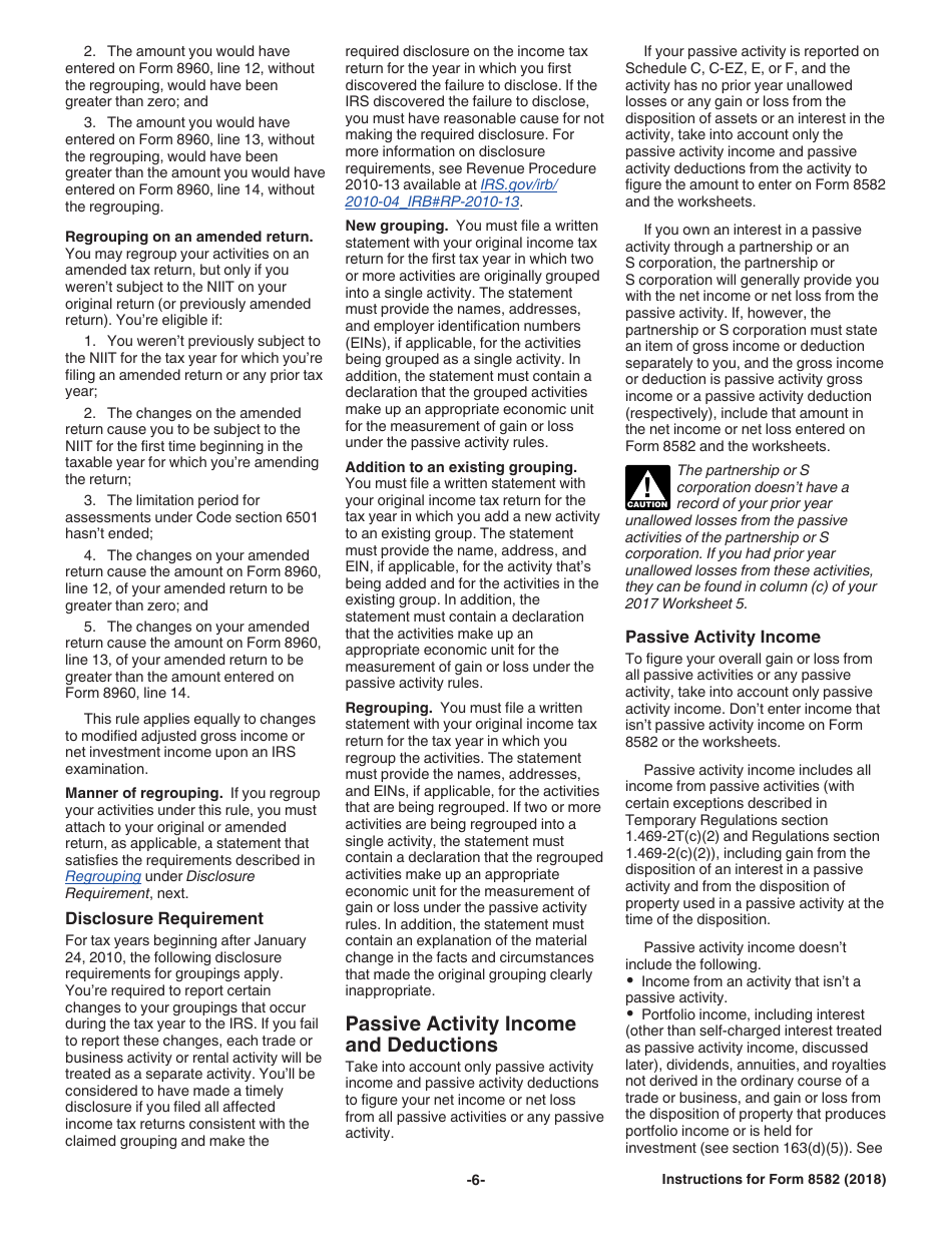 Instructions for IRS Form 8582 Passive Activity Loss Limitations, Page 6