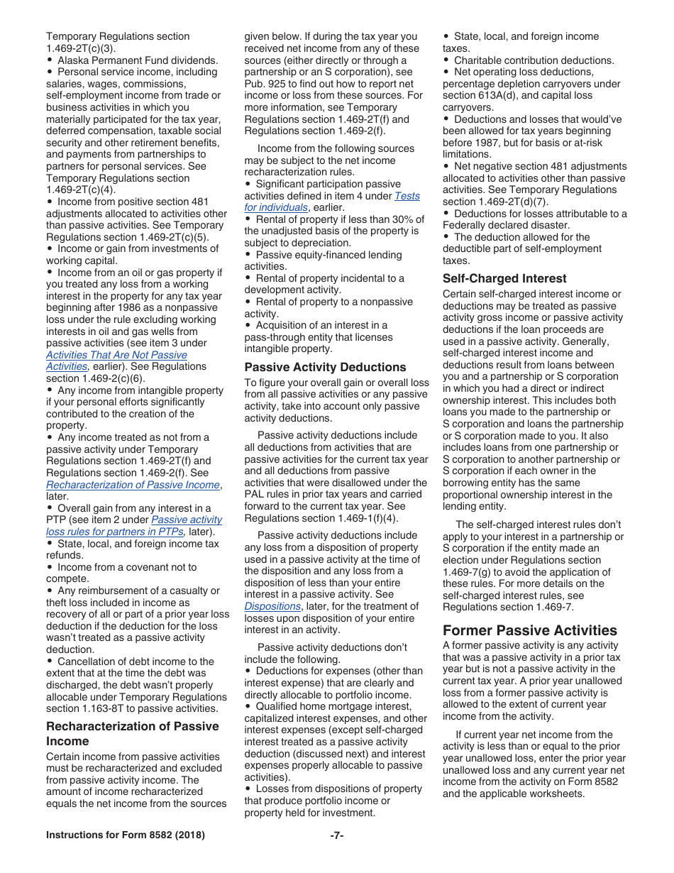 Instructions for IRS Form 8582 Passive Activity Loss Limitations, Page 7