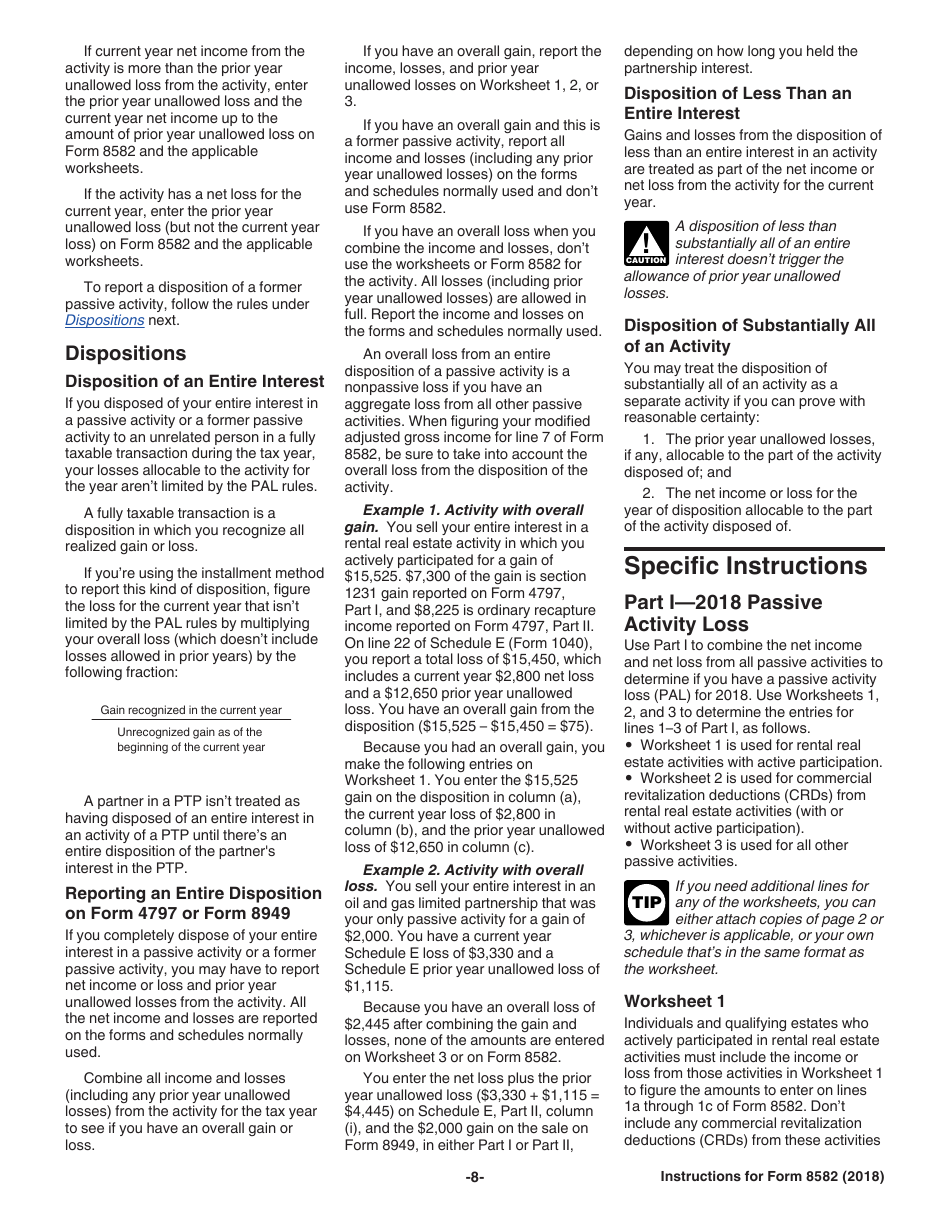 Instructions for IRS Form 8582 Passive Activity Loss Limitations, Page 8