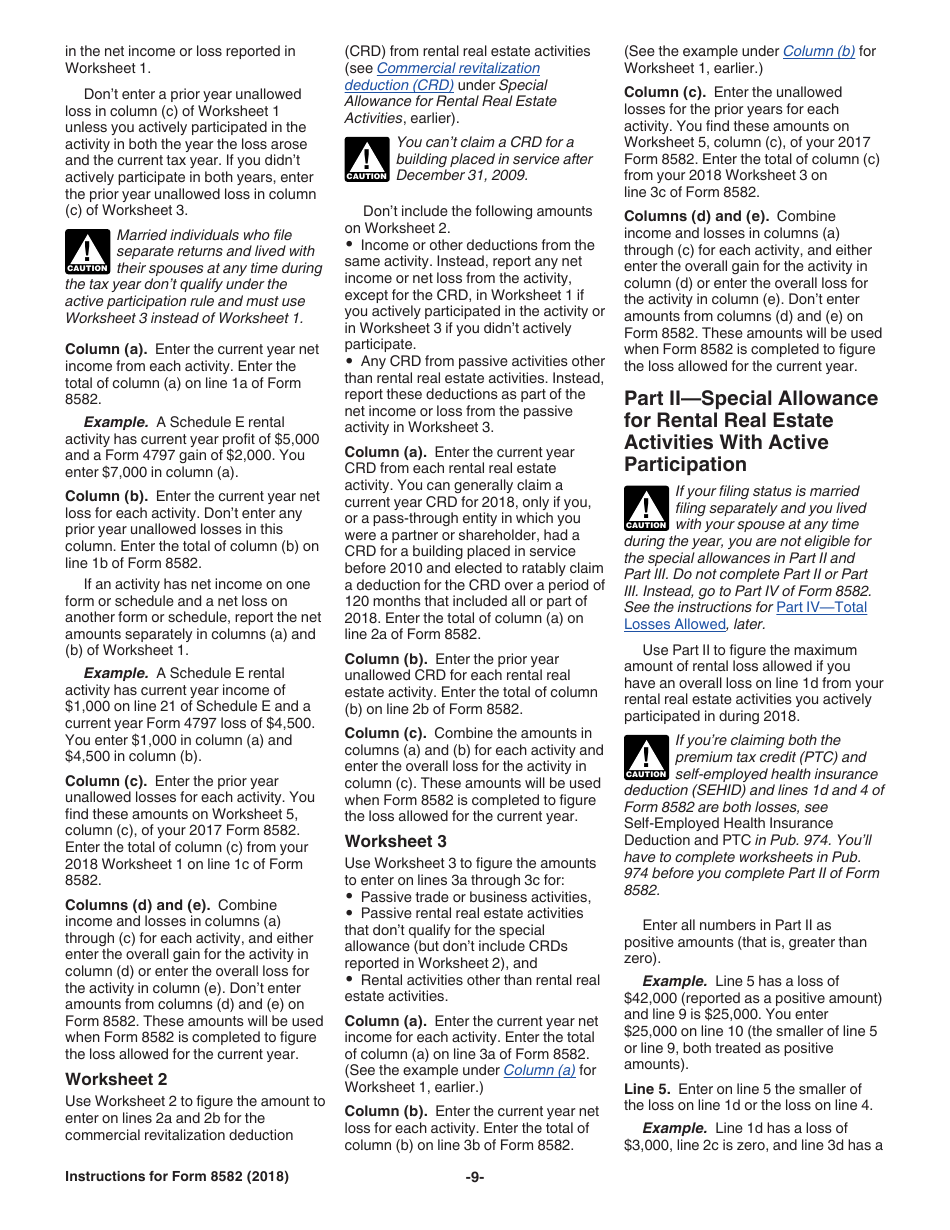 Instructions for IRS Form 8582 Passive Activity Loss Limitations, Page 9
