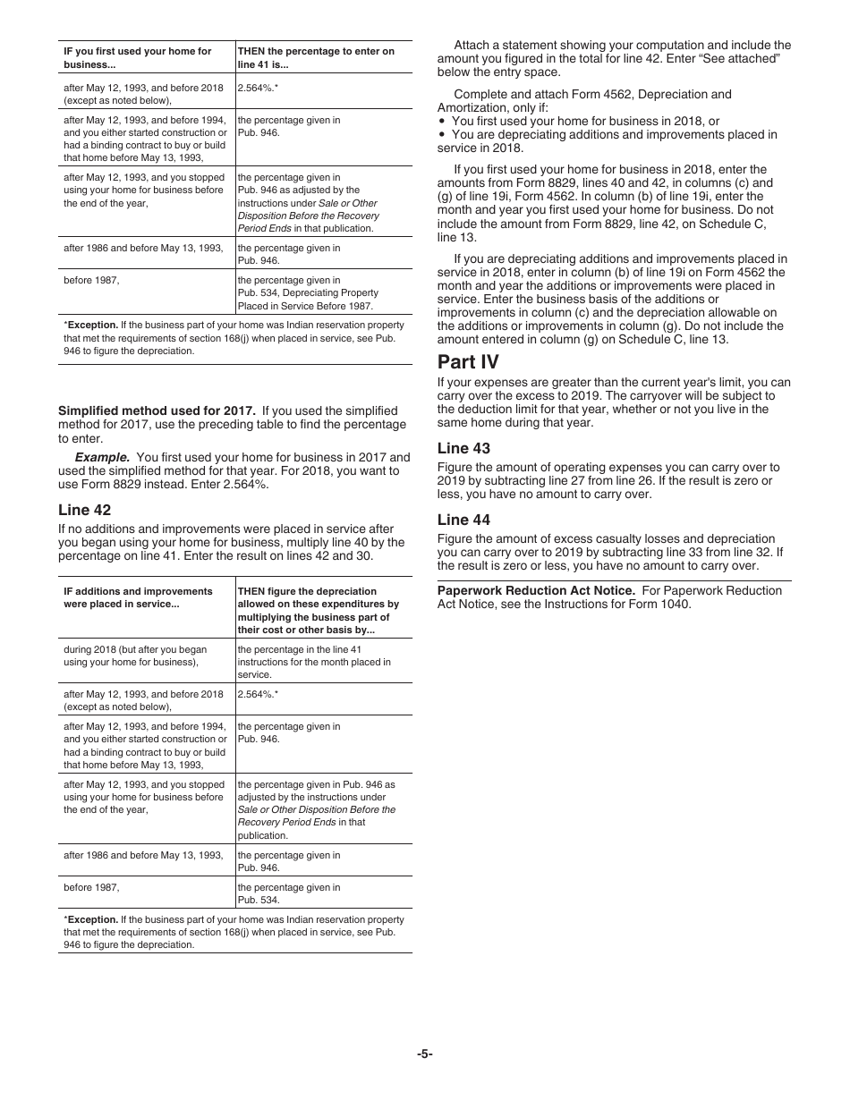 Instructions for IRS Form 8829 Expenses for Business Use of Your Home, Page 5
