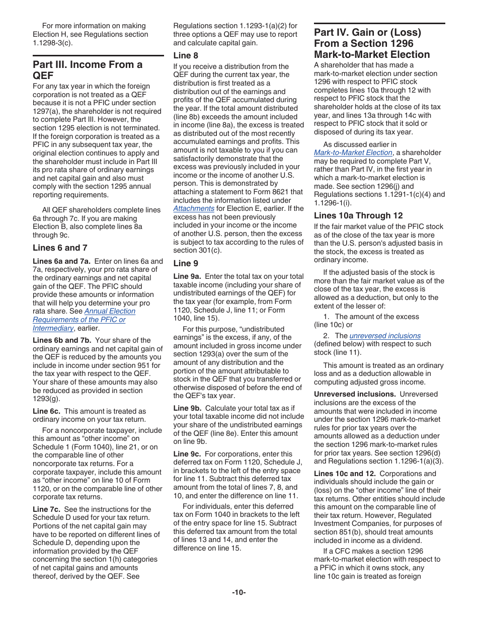 Instructions for IRS Form 8621 Information Return by a Shareholder of a Passive Foreign Investment Company or Qualified Electing Fund, Page 10