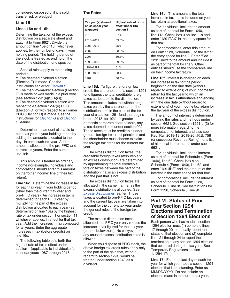 Instructions for IRS Form 8621 Information Return by a Shareholder of a Passive Foreign Investment Company or Qualified Electing Fund, Page 12