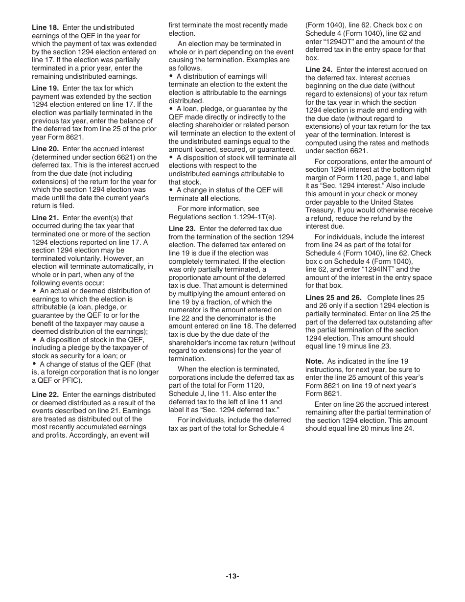 Instructions for IRS Form 8621 Information Return by a Shareholder of a Passive Foreign Investment Company or Qualified Electing Fund, Page 13