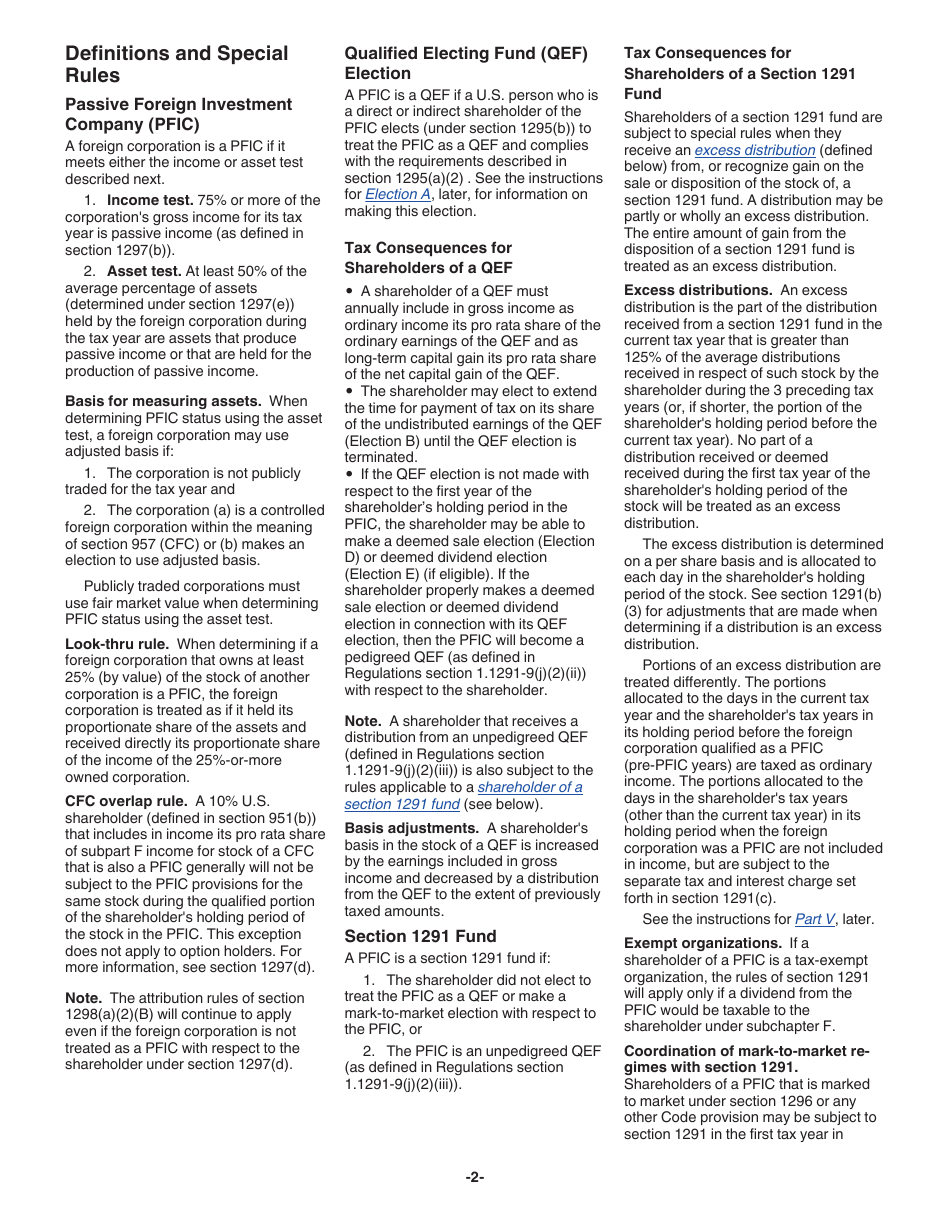 Instructions for IRS Form 8621 Information Return by a Shareholder of a Passive Foreign Investment Company or Qualified Electing Fund, Page 2