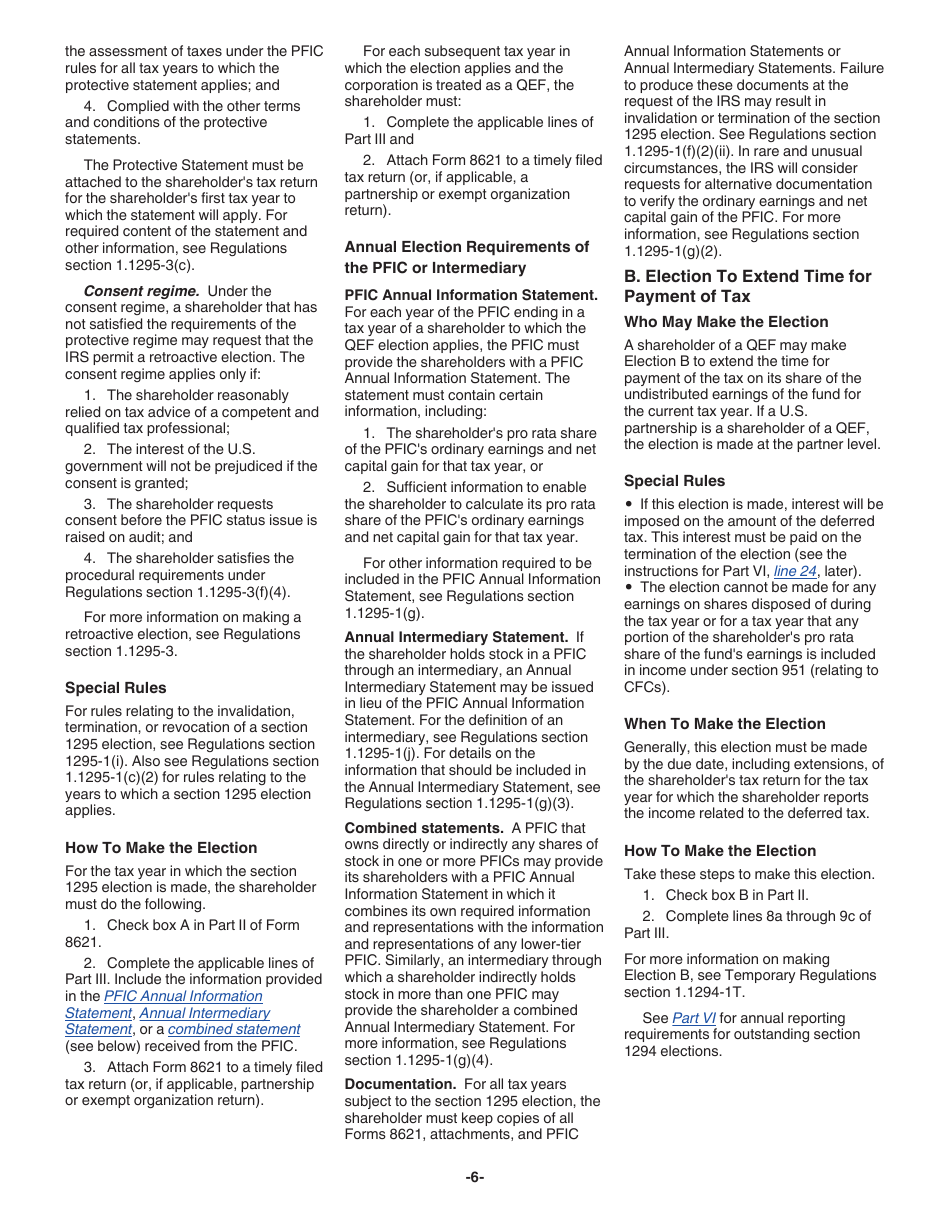 Instructions for IRS Form 8621 Information Return by a Shareholder of a Passive Foreign Investment Company or Qualified Electing Fund, Page 6