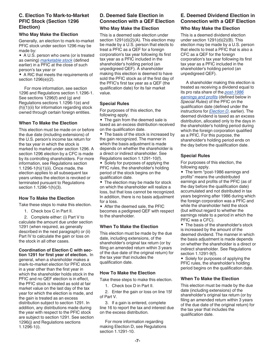 Instructions for IRS Form 8621 Information Return by a Shareholder of a Passive Foreign Investment Company or Qualified Electing Fund, Page 7
