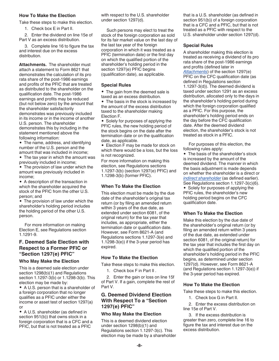 Instructions for IRS Form 8621 Information Return by a Shareholder of a Passive Foreign Investment Company or Qualified Electing Fund, Page 8