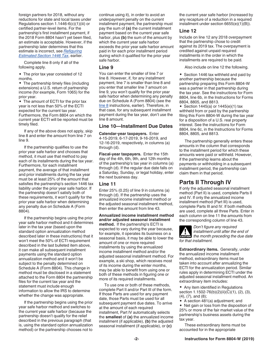 Instructions for IRS Form 8804-W Installment Payments of Section 1446 Tax for Partnerships, Page 2