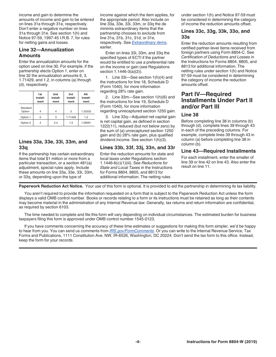 Instructions for IRS Form 8804-W Installment Payments of Section 1446 Tax for Partnerships, Page 4