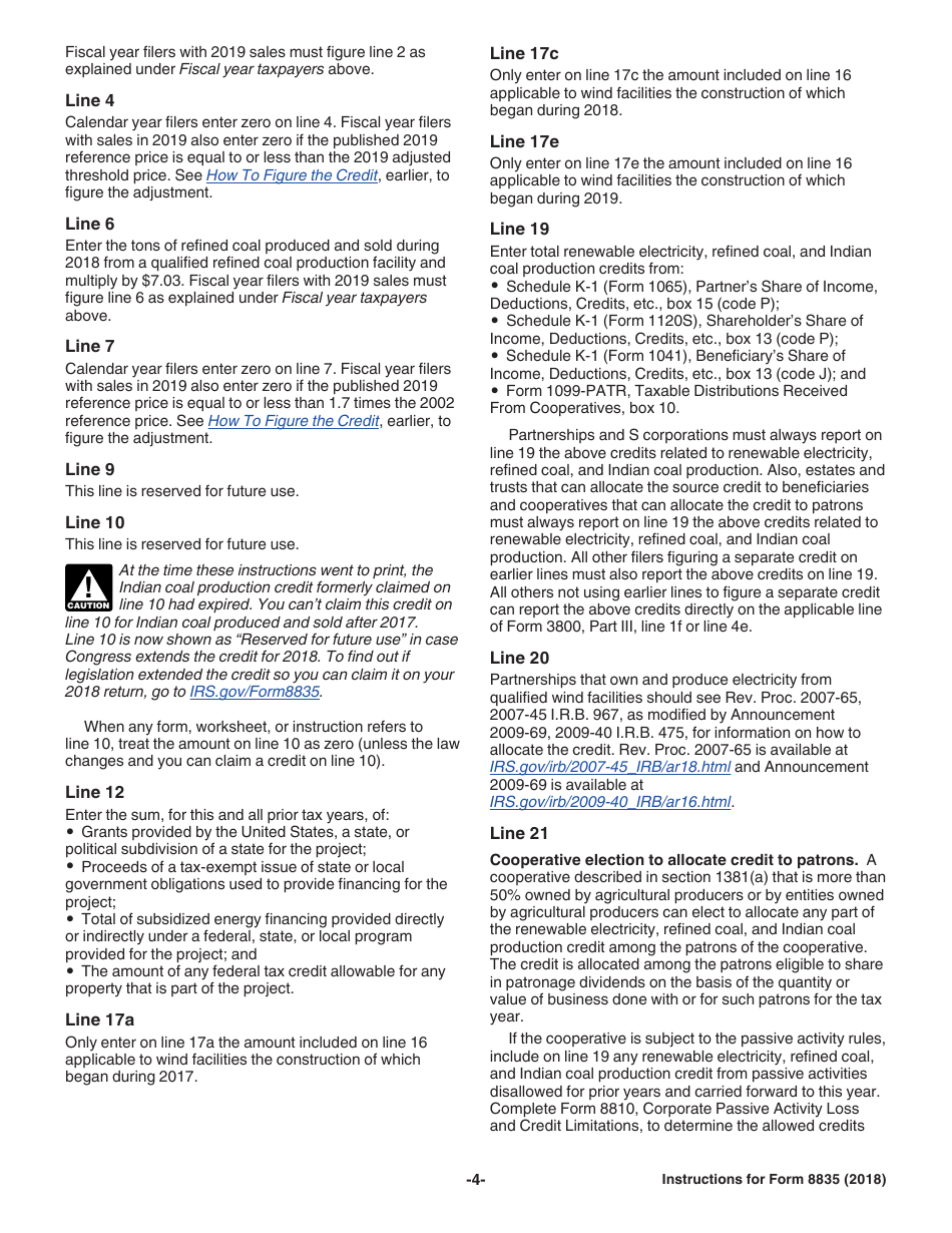 Instructions for IRS Form 8835 Renewable Electricity, Refined Coal, and Indian Coal Production Credit, Page 4