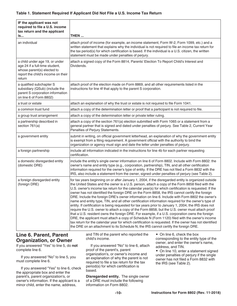 Instructions for IRS Form 8802 Application for United States Residency Certification, Page 10