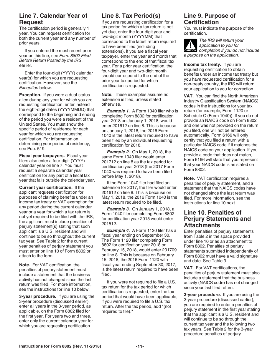 Instructions for IRS Form 8802 Application for United States Residency Certification, Page 11