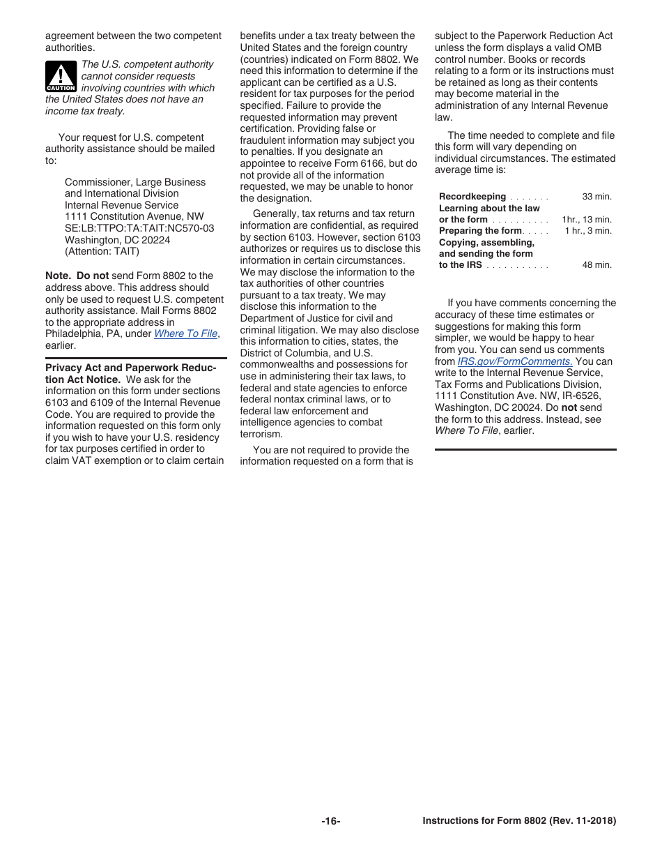 Instructions for IRS Form 8802 Application for United States Residency Certification, Page 16
