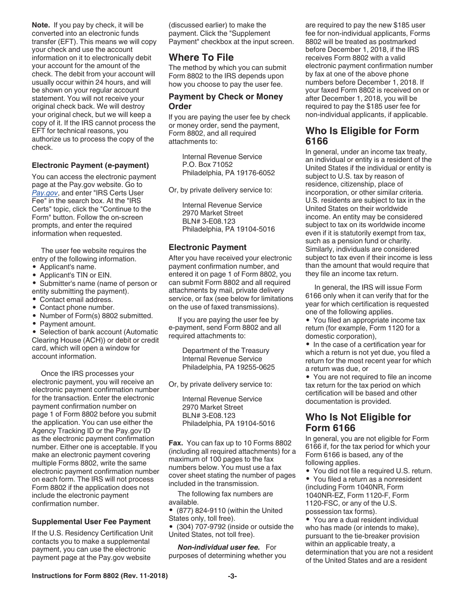 Instructions for IRS Form 8802 Application for United States Residency Certification, Page 3