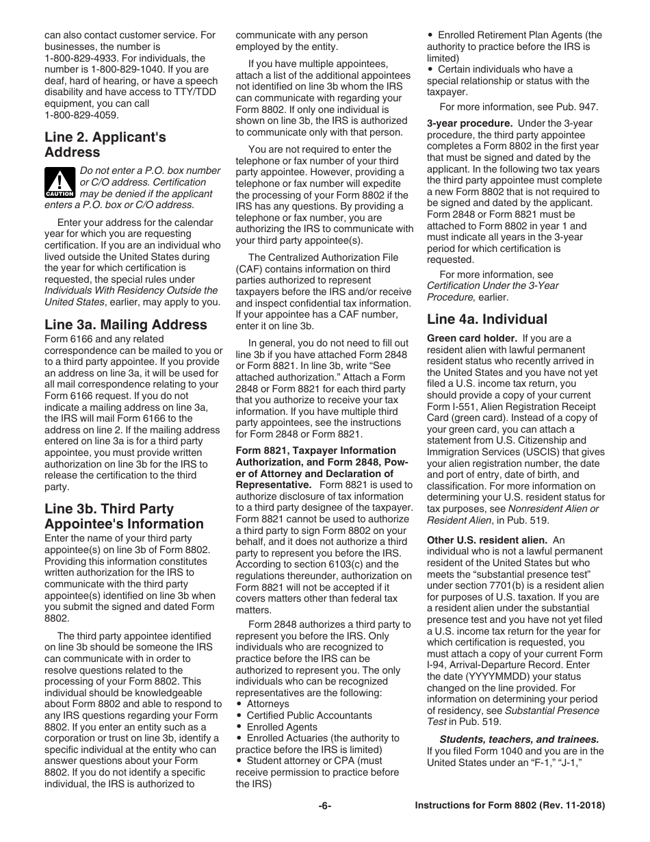 Instructions for IRS Form 8802 Application for United States Residency Certification, Page 6