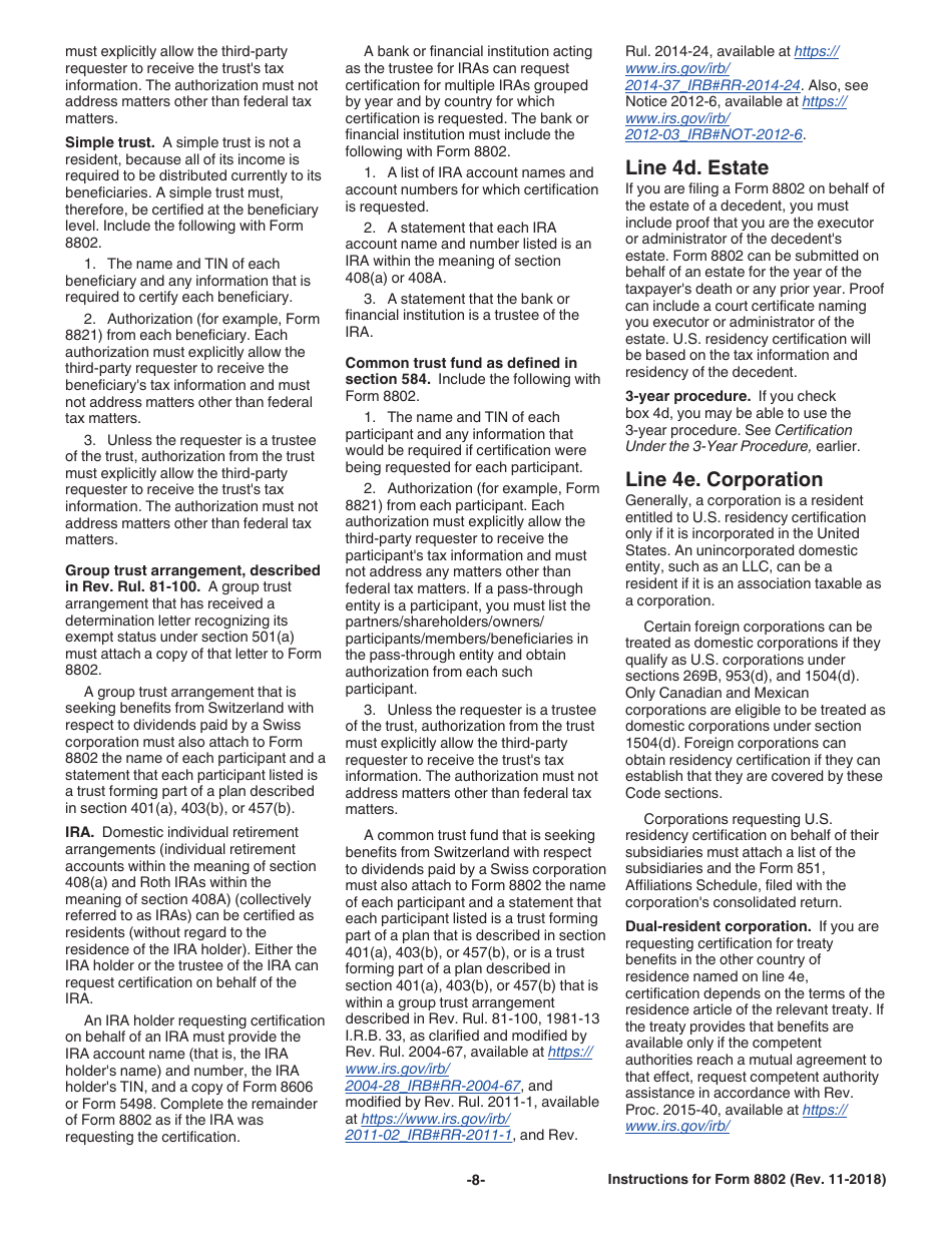 Instructions for IRS Form 8802 Application for United States Residency Certification, Page 8