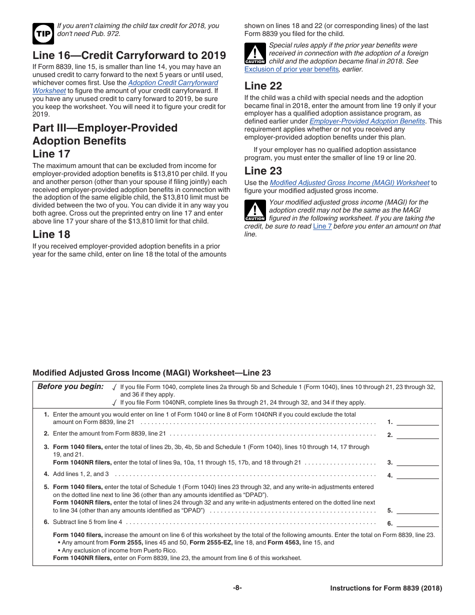 Instructions for IRS Form 8839 Qualified Adoption Expenses, Page 8