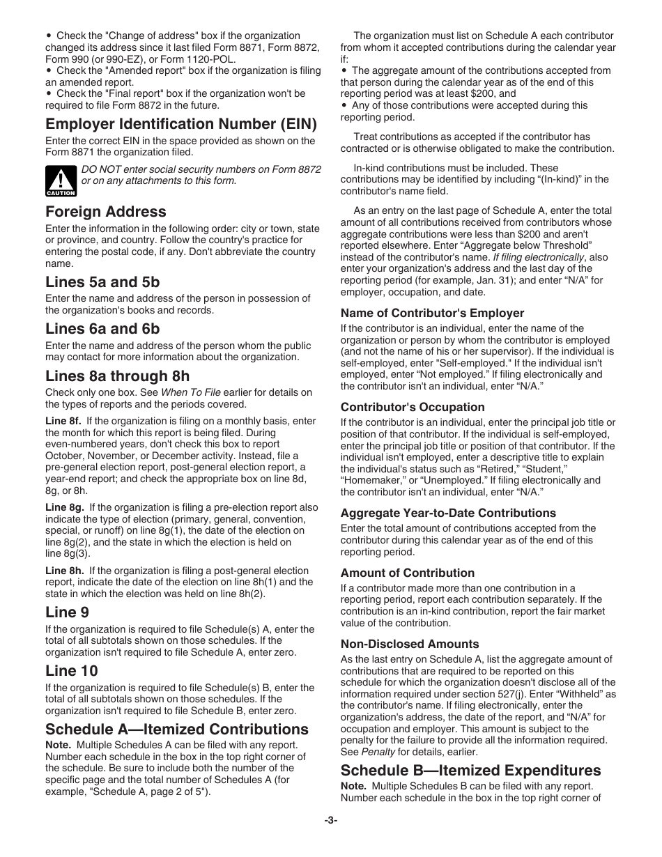 Instructions for IRS Form 8872 Political Organization Report of Contributions and Expenditures, Page 3