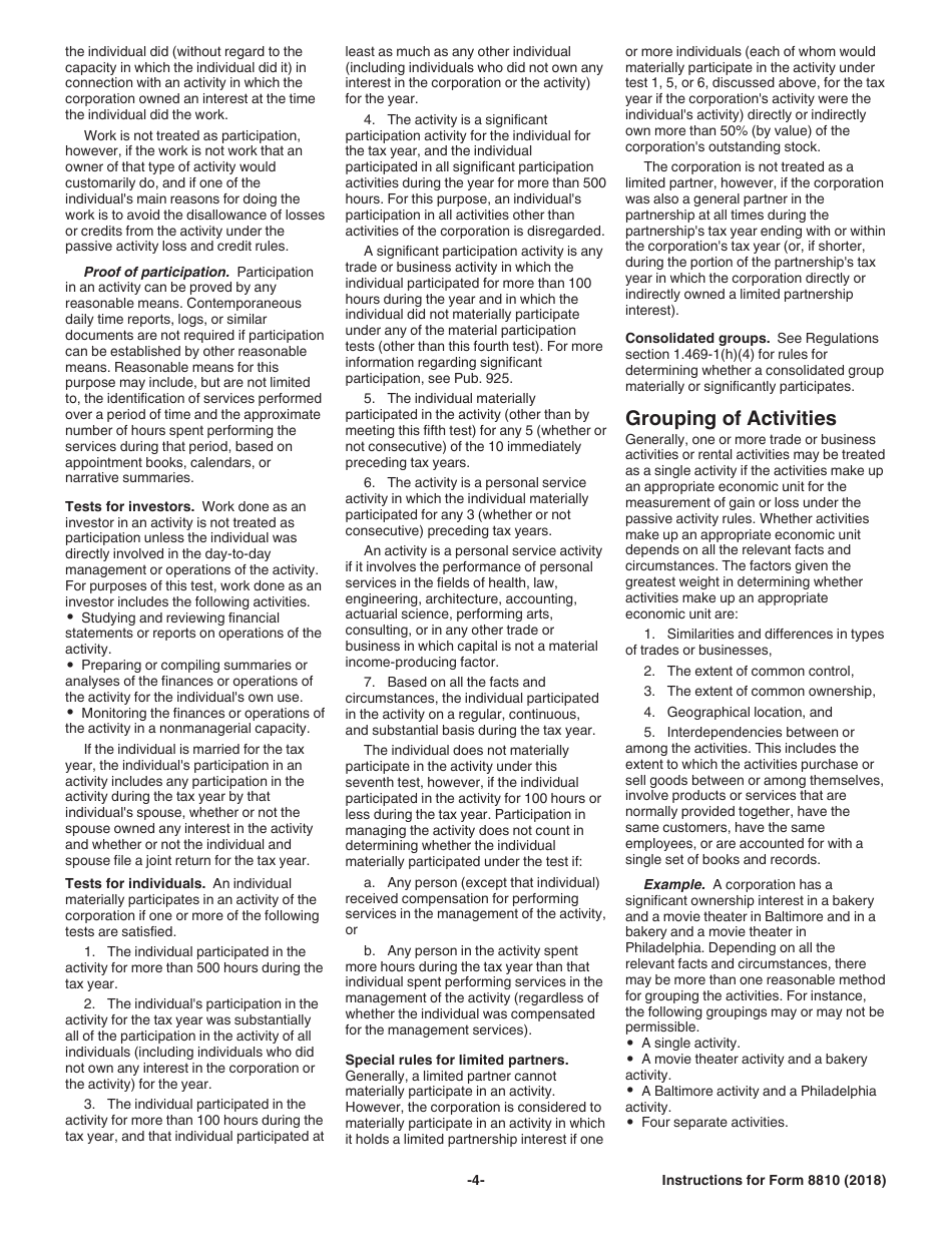 Instructions for IRS Form 8810 Corporate Passive Activity Loss and Credit Limitations, Page 4