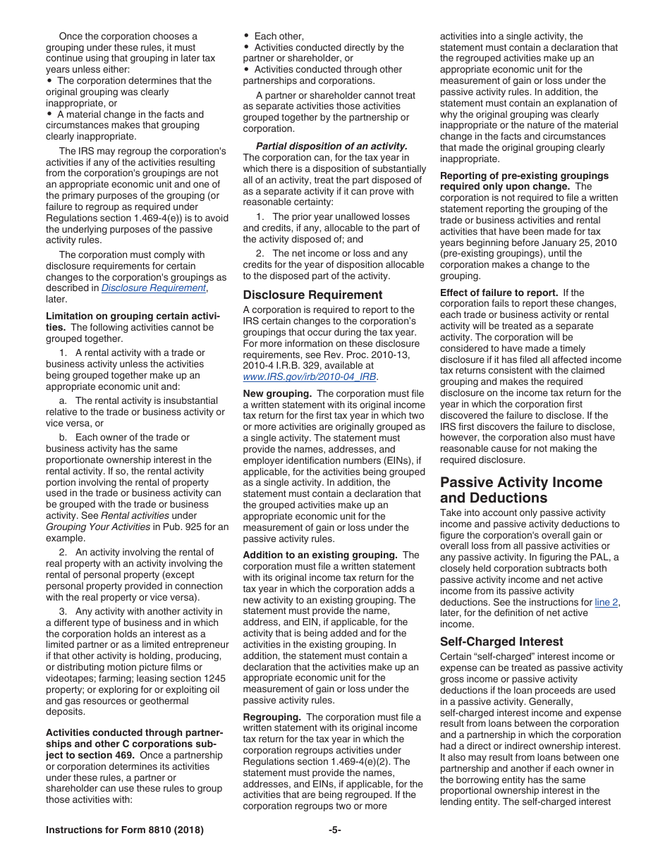 Instructions for IRS Form 8810 Corporate Passive Activity Loss and Credit Limitations, Page 5