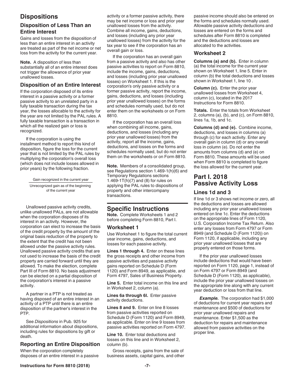 Instructions for IRS Form 8810 Corporate Passive Activity Loss and Credit Limitations, Page 7