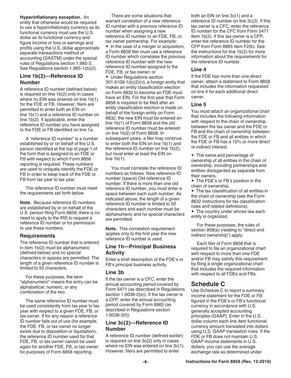 Instructions for IRS Form 8858 Information Return of U.S. Persons With Respect to Foreign Disregarded Entities (Fdes) and Foreign Branches (Fbs), Page 4