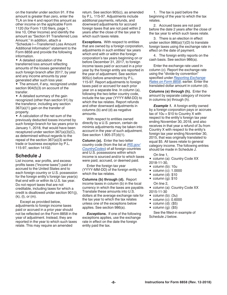 Instructions for IRS Form 8858 Information Return of U.S. Persons With Respect to Foreign Disregarded Entities (Fdes) and Foreign Branches (Fbs), Page 8