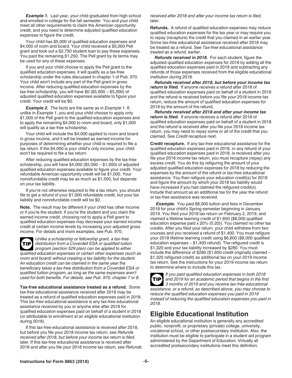 Instructions for IRS Form 8863 Education Credits (American Opportunity and Lifetime Learning Credits), Page 5