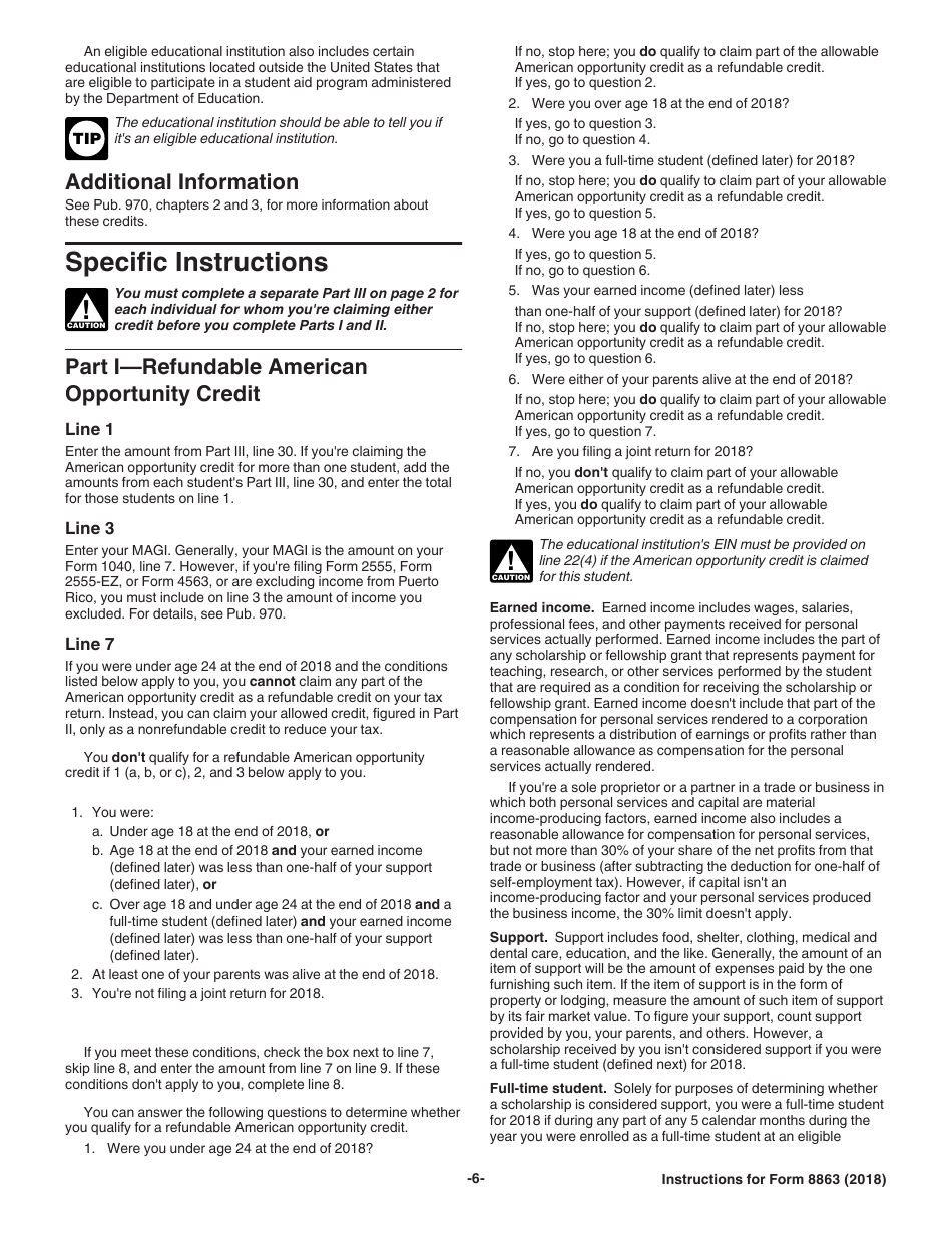 Instructions for IRS Form 8863 Education Credits (American Opportunity and Lifetime Learning Credits), Page 6