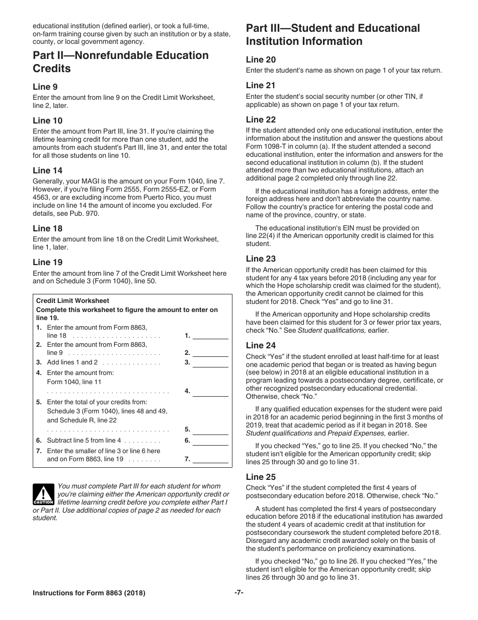 Download Instructions for IRS Form 8863 Education Credits (American Opportunity and Lifetime