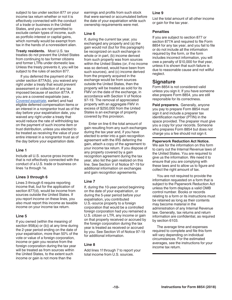 Instructions for IRS Form 8854 Initial and Annual Expatriation Statement, Page 10