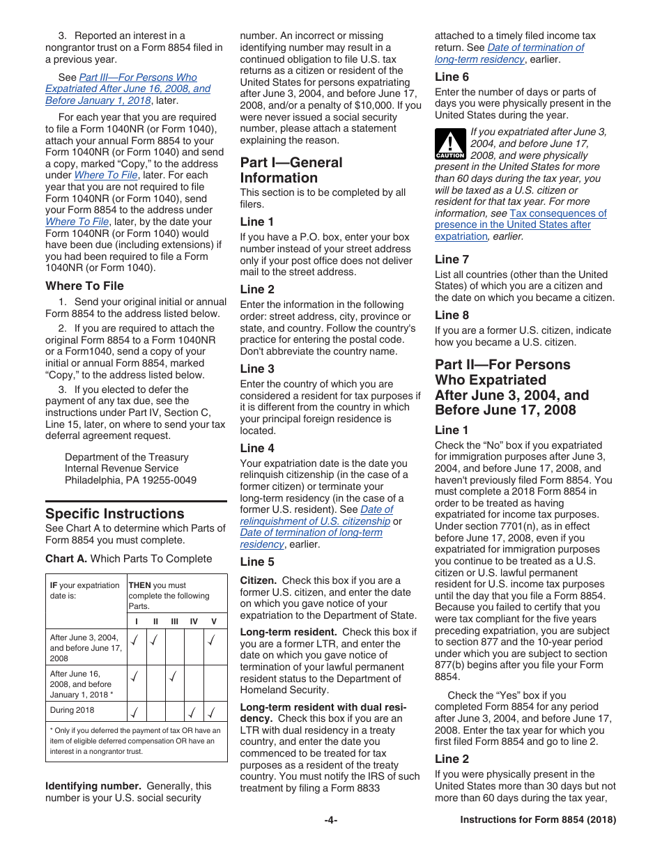 Instructions for IRS Form 8854 Initial and Annual Expatriation Statement, Page 4