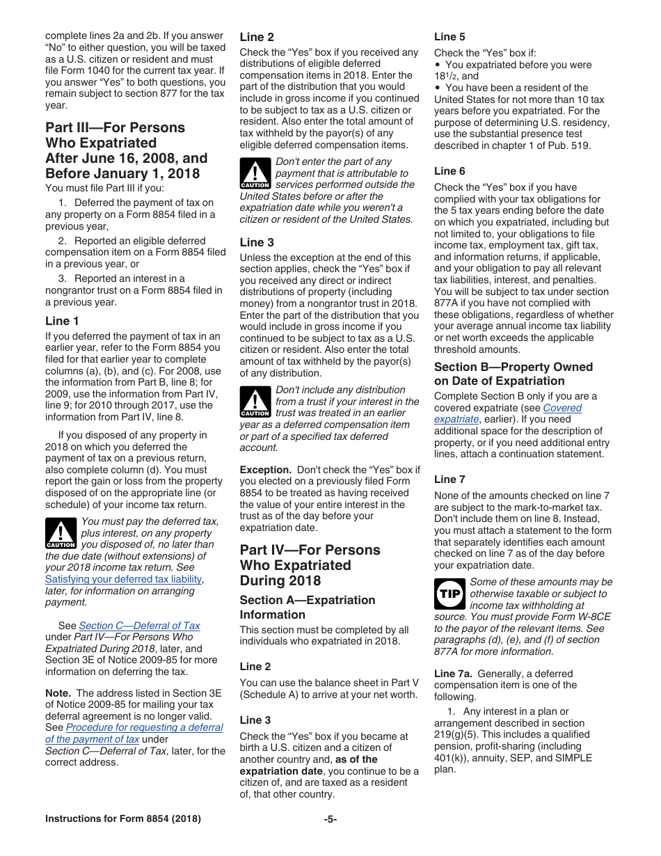 Instructions for IRS Form 8854 Initial and Annual Expatriation Statement, Page 5