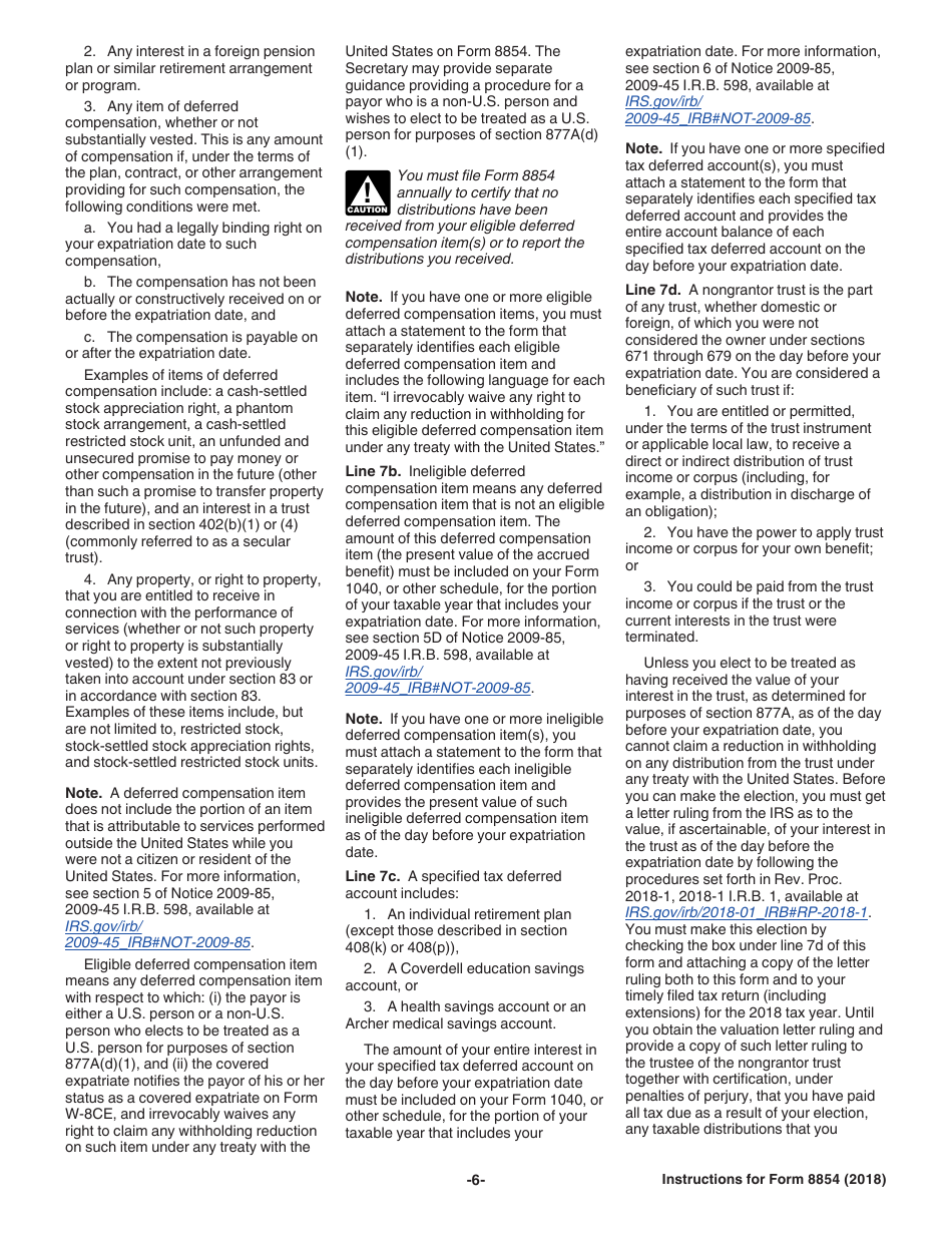 Instructions for IRS Form 8854 Initial and Annual Expatriation Statement, Page 6
