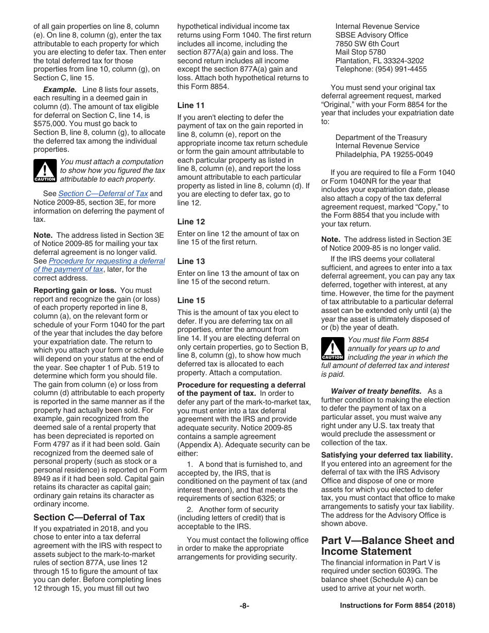 Instructions for IRS Form 8854 Initial and Annual Expatriation Statement, Page 8